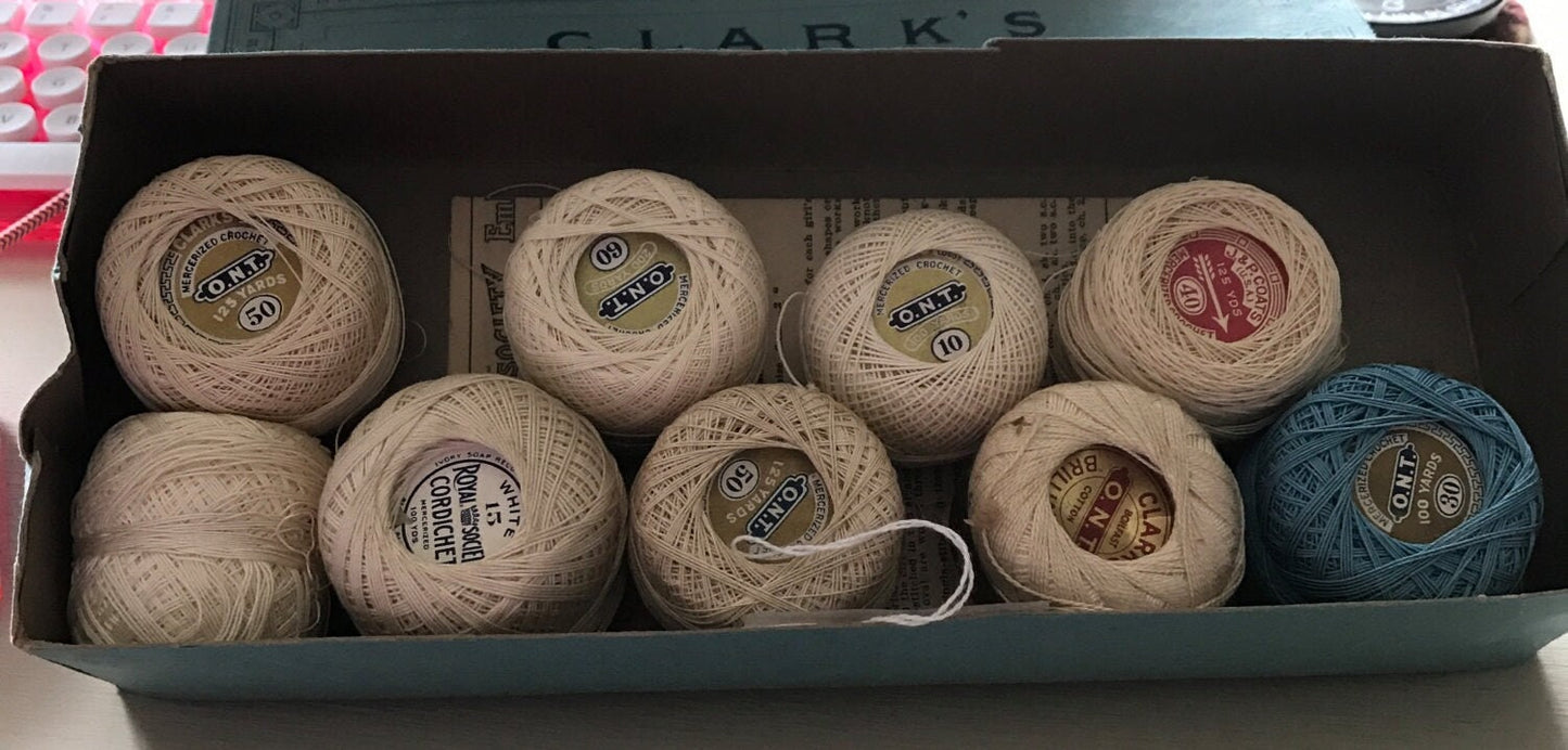 Clark's O.N.T Mercerized Crochet Box and thread, Vintage Thread