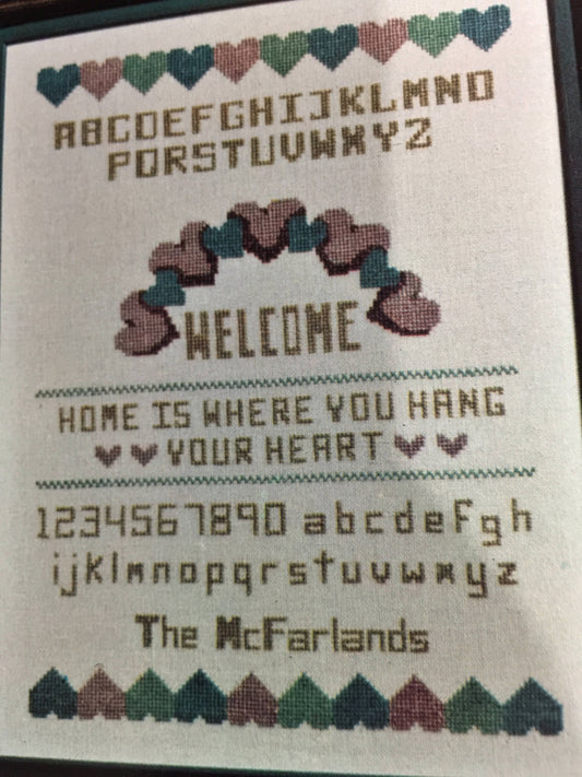 Mandy Bear Designs "Hearts at Home" sampler Leaflet 28 Counted cross stitch pattern