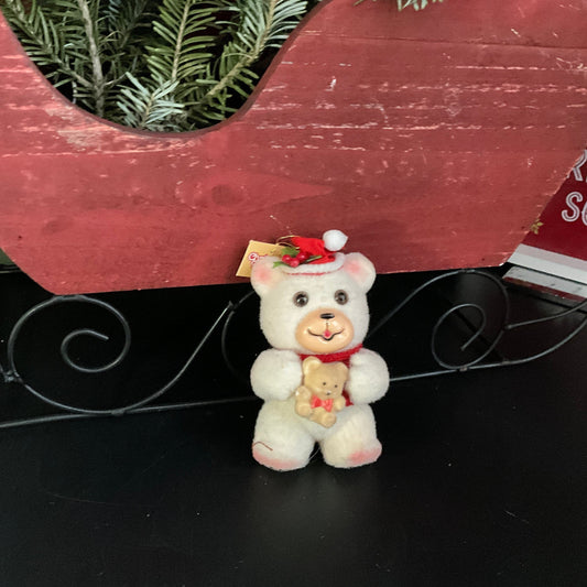 Christmas Teddies Flocked teddy bear 5 inch ornament