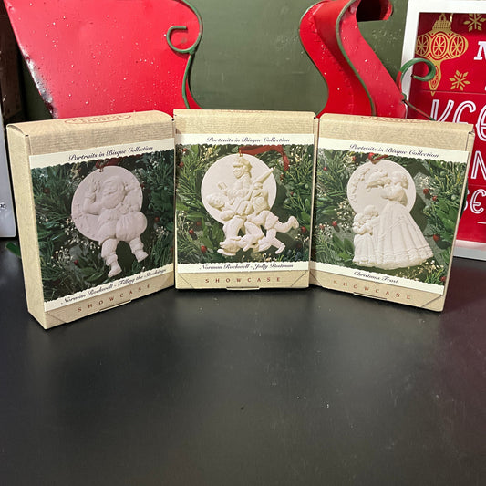 Hallmark Norman Rockwell Portraits in Bisque Collection Vintage 1993 Keepsake Ornaments set of 3 see pictures and description*