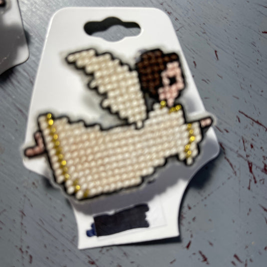 Very Cute Little Pins Choice Of Cross Stitch Angels Or Beaded Snowman In Hat And Scarf Collectibles See Variations