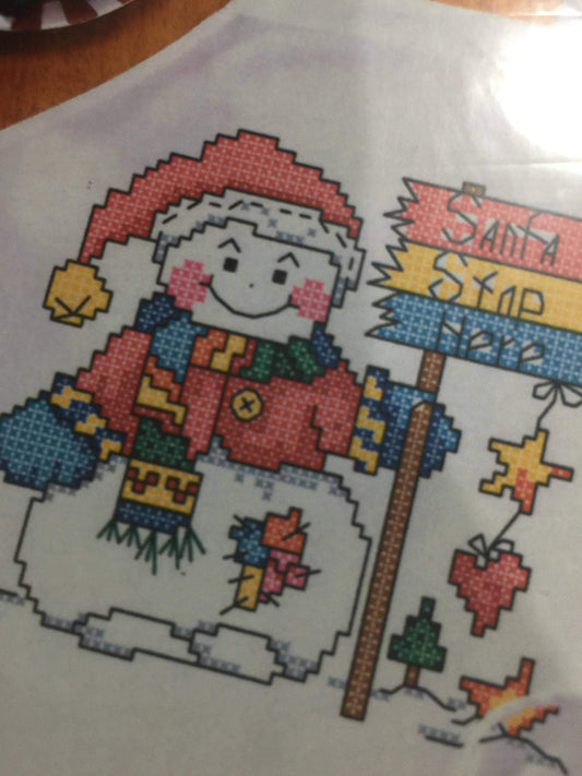 Santa Stop Here Apron Kit Craftways 29 by 32 inch kit includes pre-finished Stamped Apron for cross stitch etc.