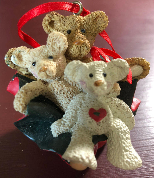 Three Bears in Santa's Sack, Kurt Adler, Vintage, Christmas, Ornament