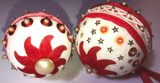 Red Sequin, Set of 2, Vintage Christmas Ornaments
