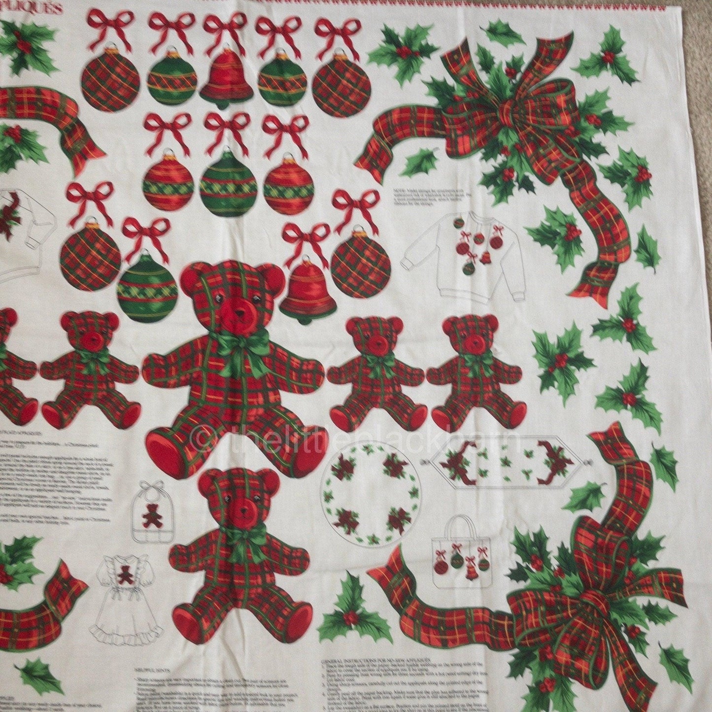 Christmas Plaid Appliques, Teddy Bears, by Cranston Print Works