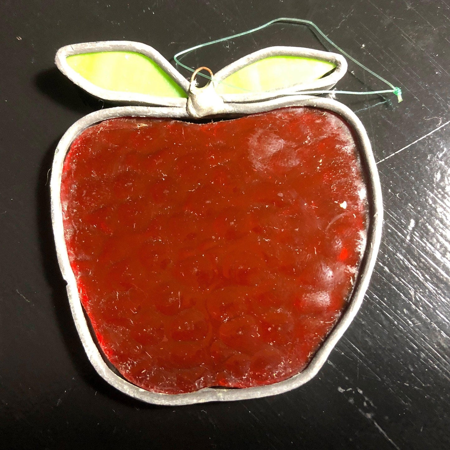Stained Glass Apple, Vintage Christmas Ornament, 3 by 3 Inches