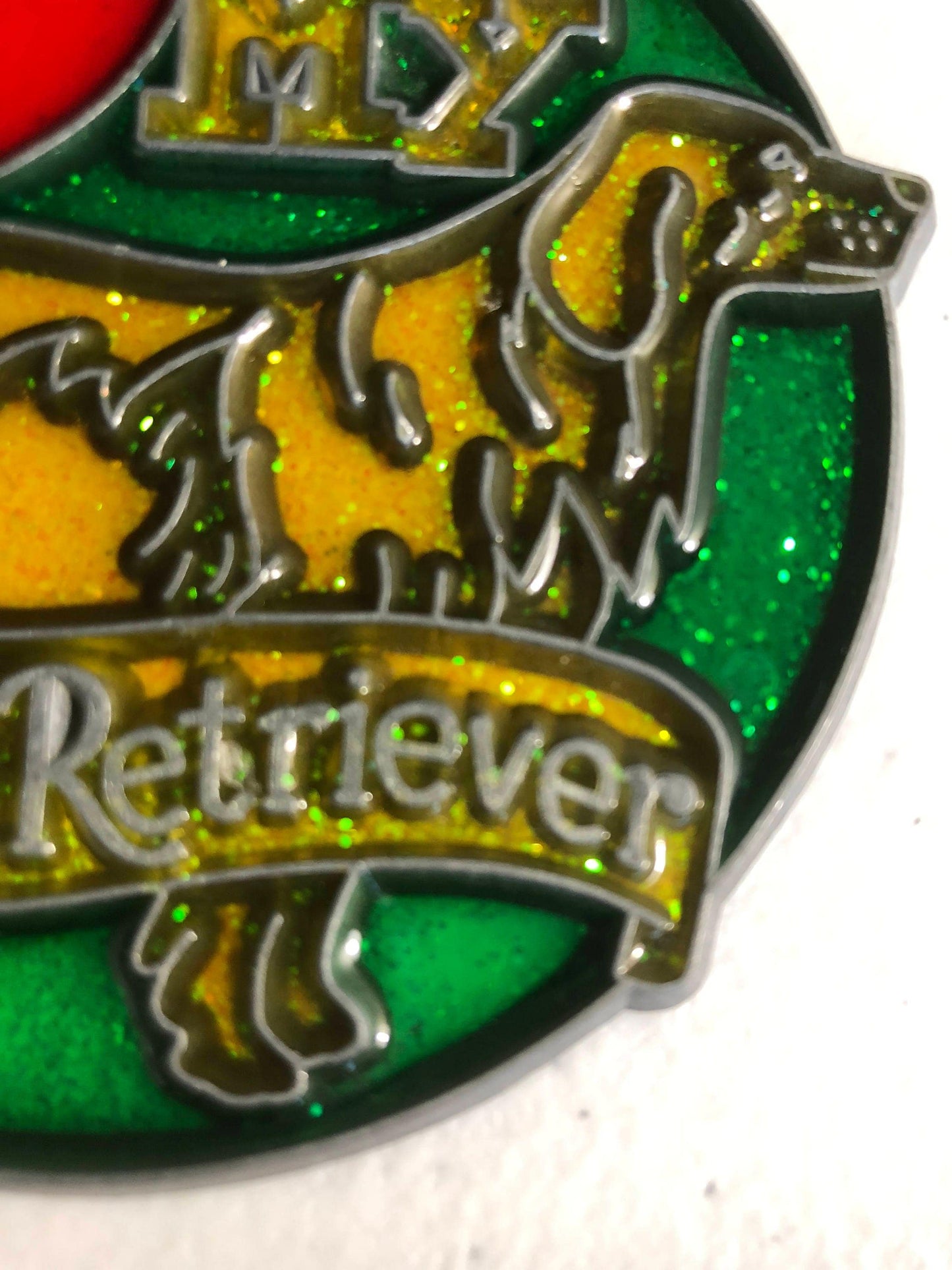 Stained Glass, I Love my Golden Retriever, Vintage, Christmas, Ornament