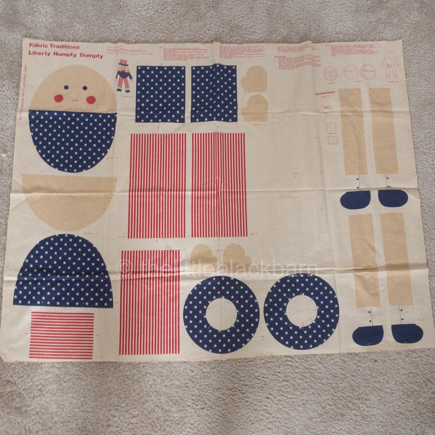 Liberty, Humpty Dumpty 1990 and Santa Doll 1991, Vintage Set of 2, Fabric Panels