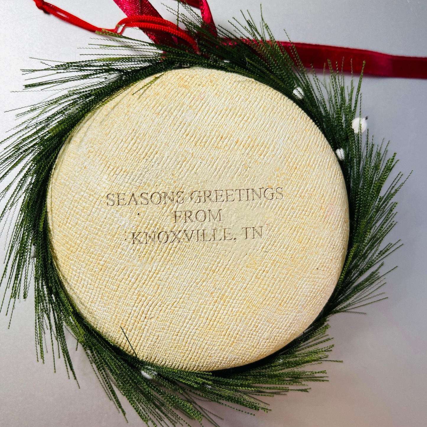 Painted Santa Face, Seasons Greetings, From Knoxville TN, Souvenir Collectible Ornament