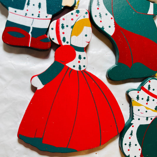 Wooden Girls and Boys, Set of 9, Christmas Ornaments