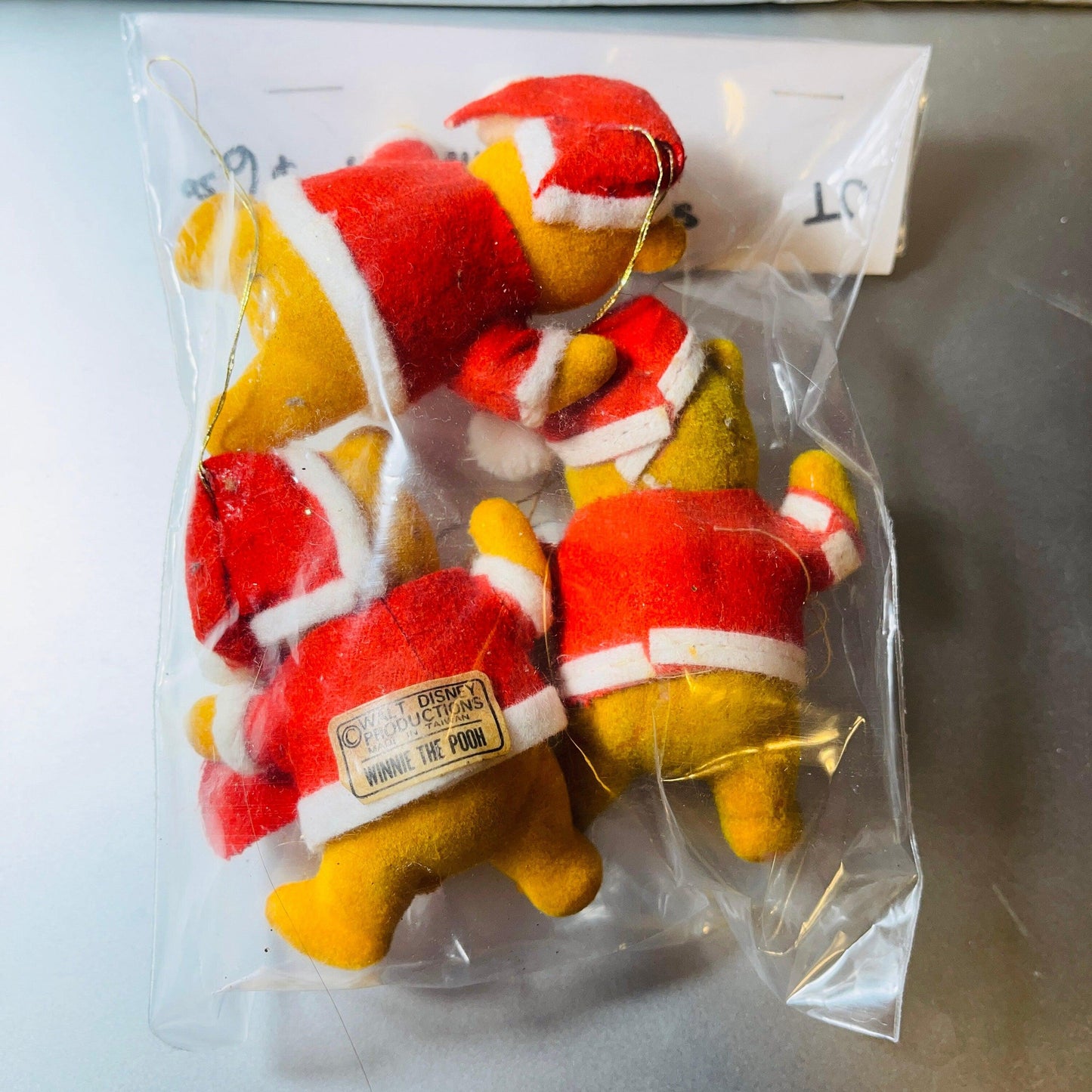 Winnie the Pooh, Set of 3, Walt Disney Productions Flocked Vintage Ornaments