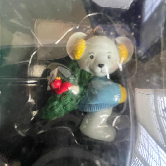 Roundy's Holiday Friends white mouse with red bird and tree first in a series limited edition dated 1996 Christmas ornament*