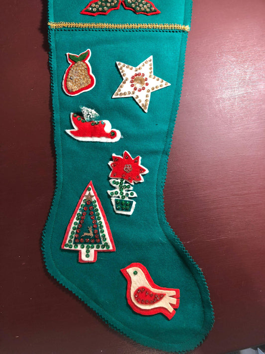 Beautiful, Christmas Stocking, Vintage made of, Felt and Sequins, very nice