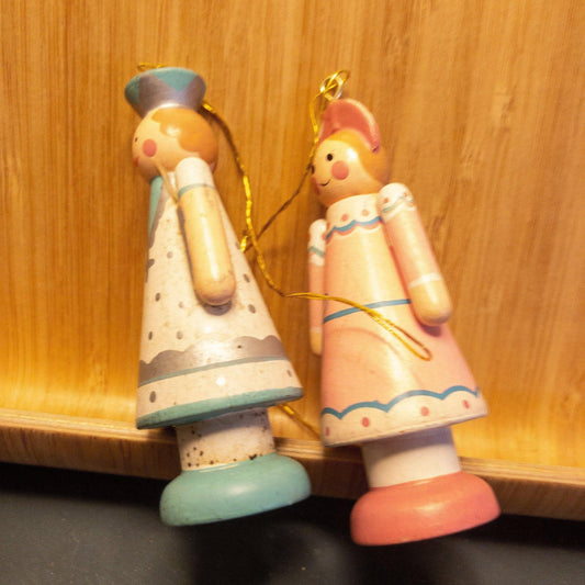 Nice Pair of Painted Wooden Vintage Ornaments