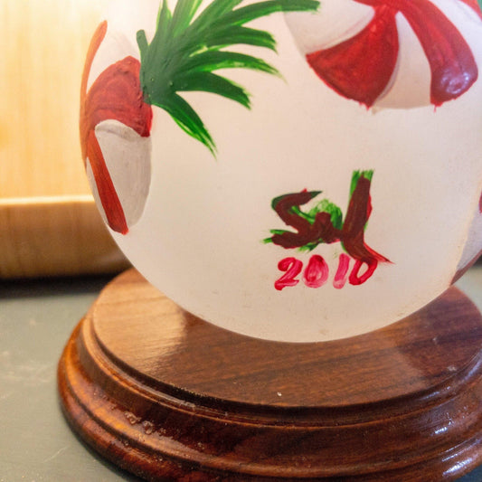 Peppermint Candy, Hand Painted, red, white and green, Glass Ornament