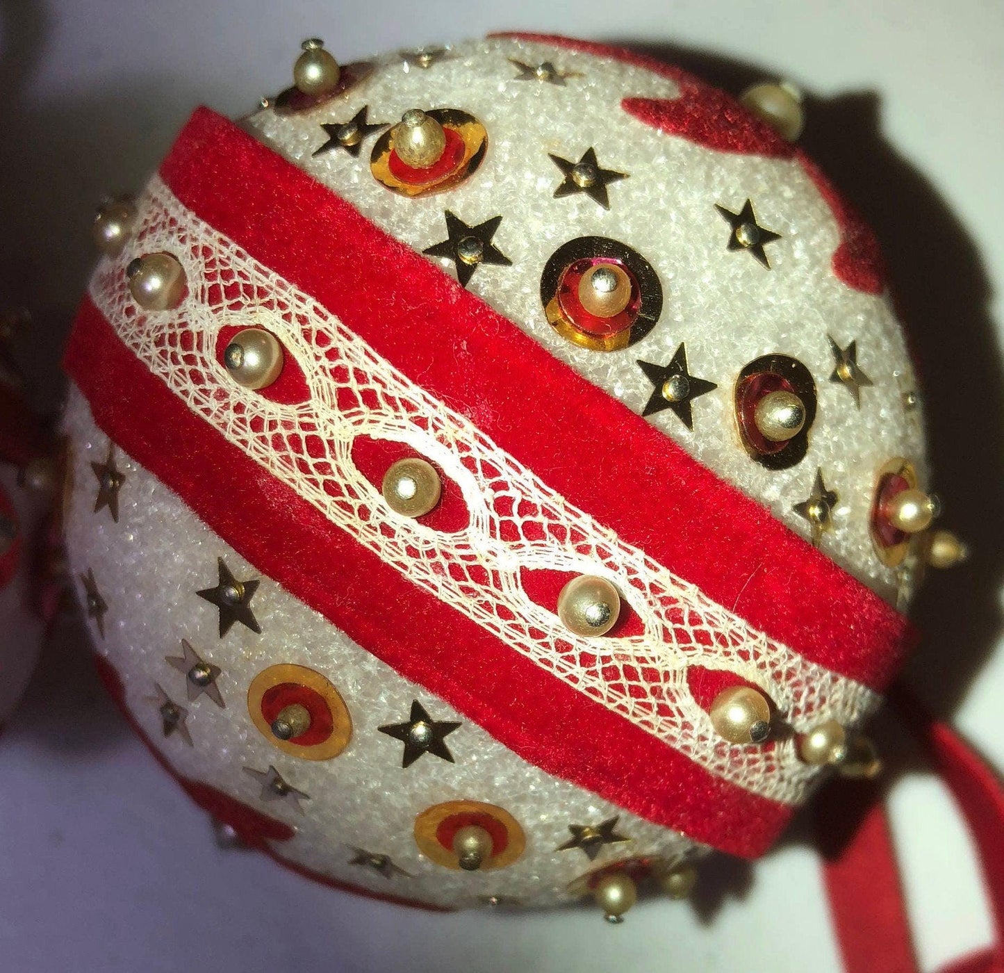 Red Sequin, Set of 2, Vintage Christmas Ornaments