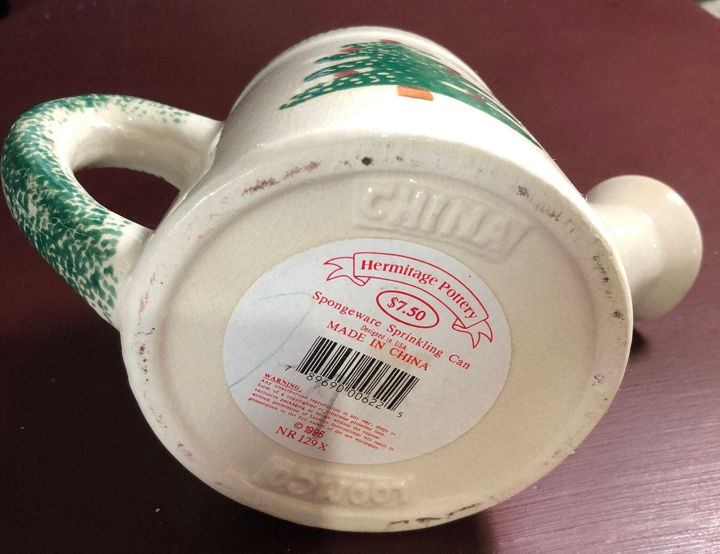 Hermitage Pottery Christmas Tree Vintage 1996 Spongeware Sprinkling Can