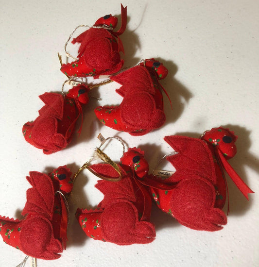 Set of 6, B Mizuno, Red Dragon, Vintage 1983, Christmas Ornaments