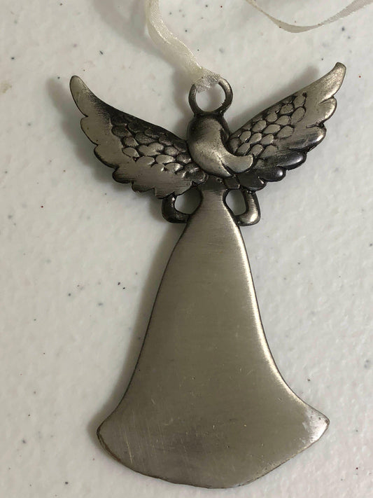 Pewter Angel, "Let Love Light The season" Vintage Christmas Tree Ornament
