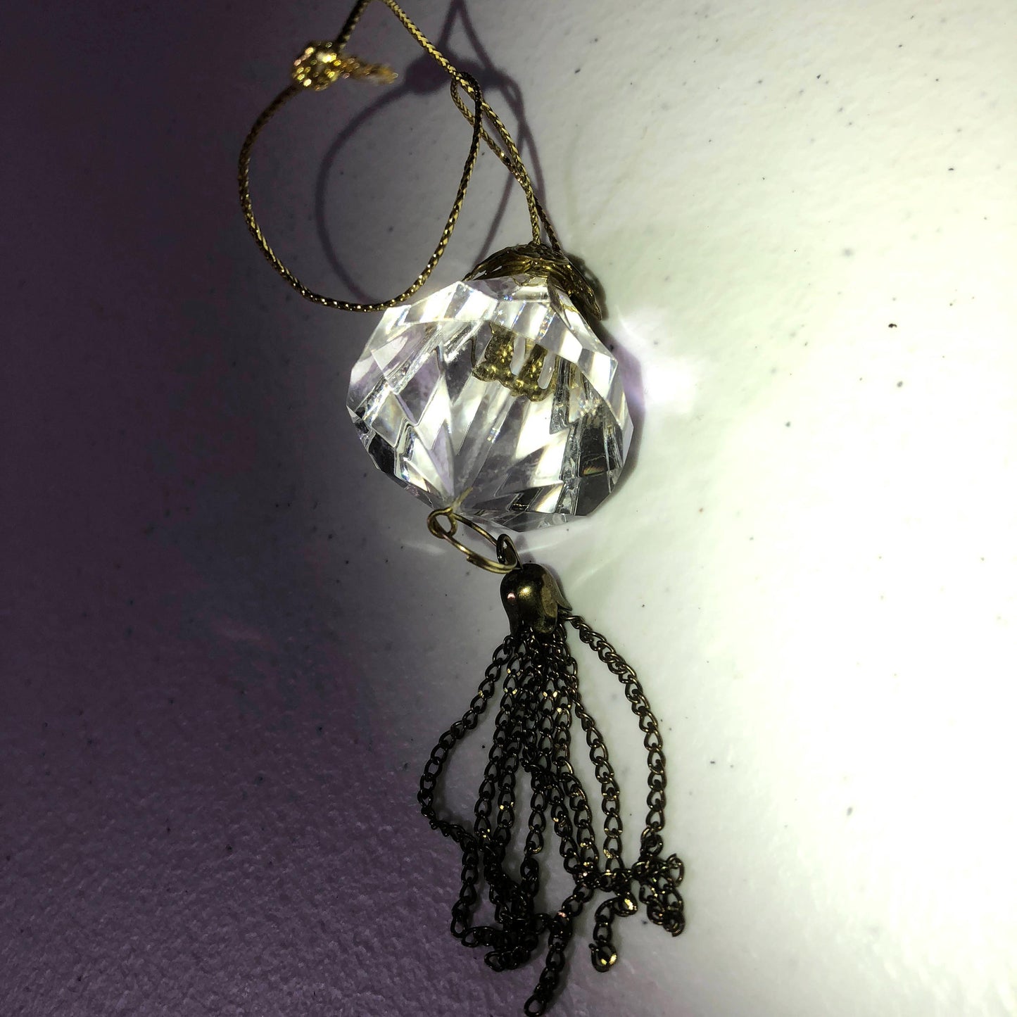 Faceted Crystal Look Tree Shape with brass tassels Vintage Collectible Ornament