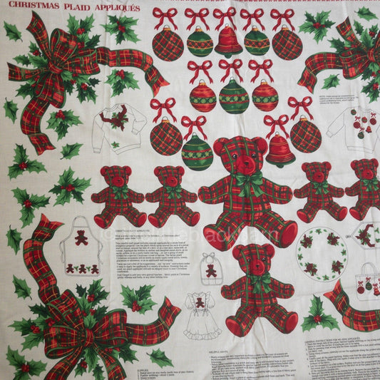 Christmas Plaid Appliques, Teddy Bears, by Cranston Print Works