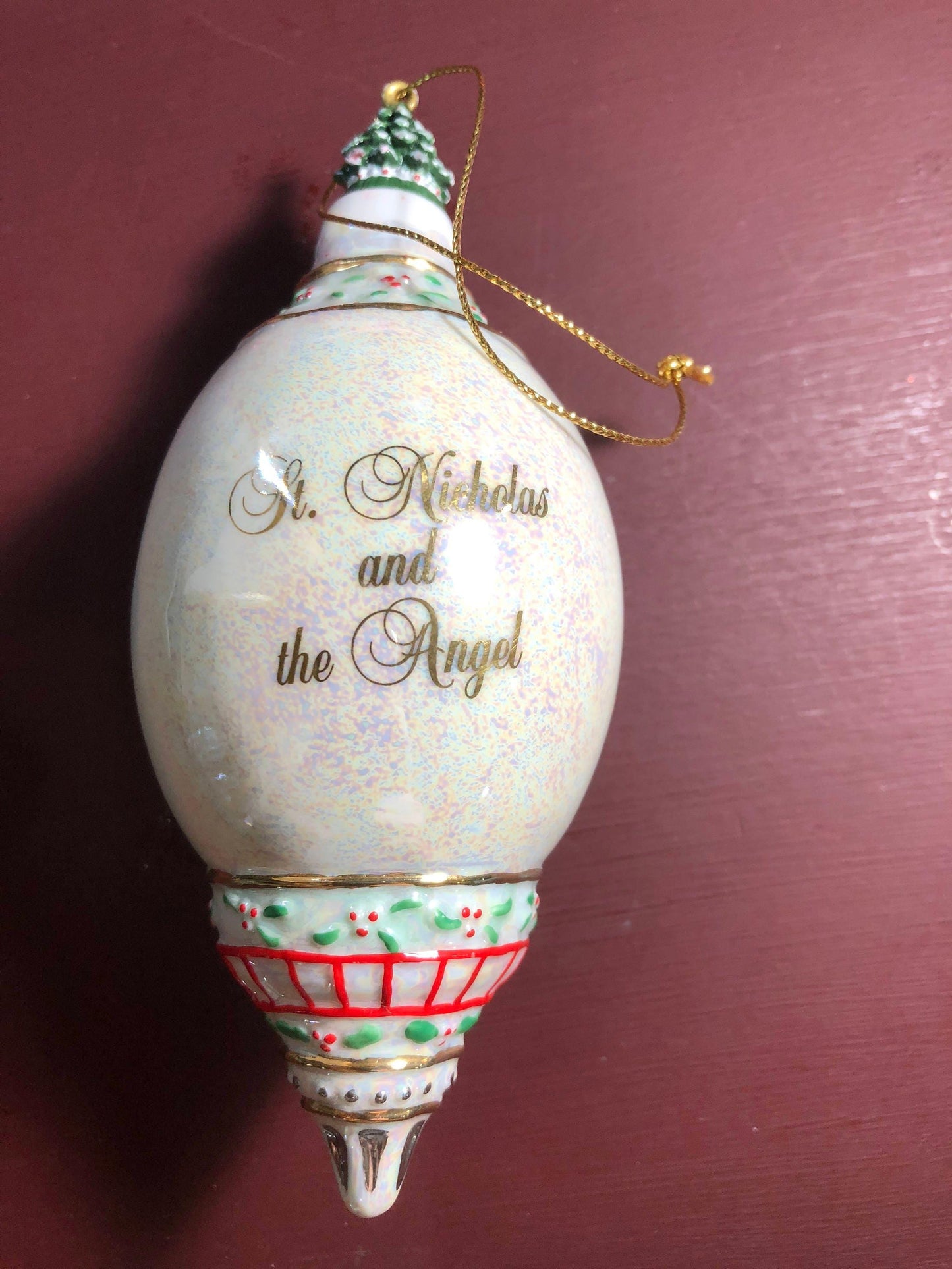 St. Nicholas and the Angel Vintage Ornament Depicting Little Angel patting Santas Cheek*