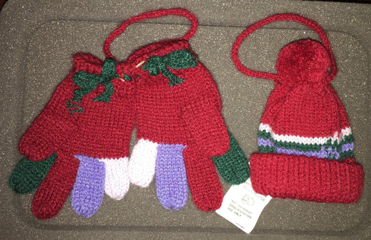 Department 56 Vintage very hard to find ornaments a pair of knitted gloves and a matching knitted hat ornaments