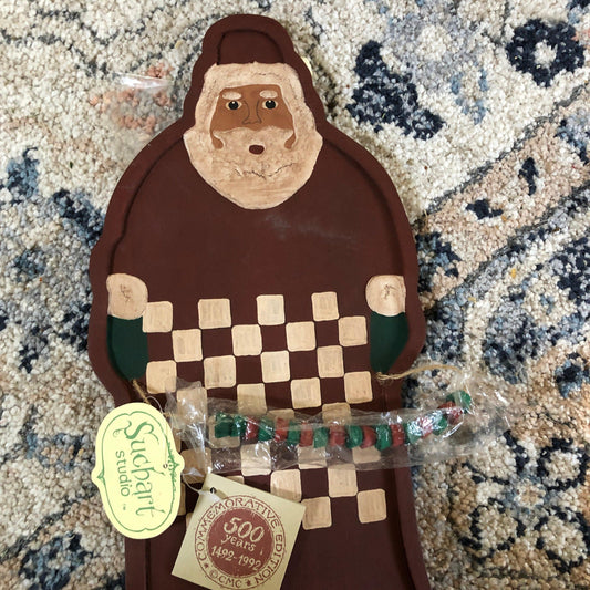 Suchart Studio, Wooden Santa Checkerboard , Vintage 1992, Collectible Decoration