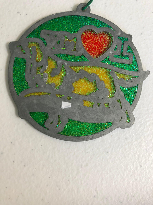 Stained Glass, I Love my Golden Retriever, Vintage, Christmas, Ornament