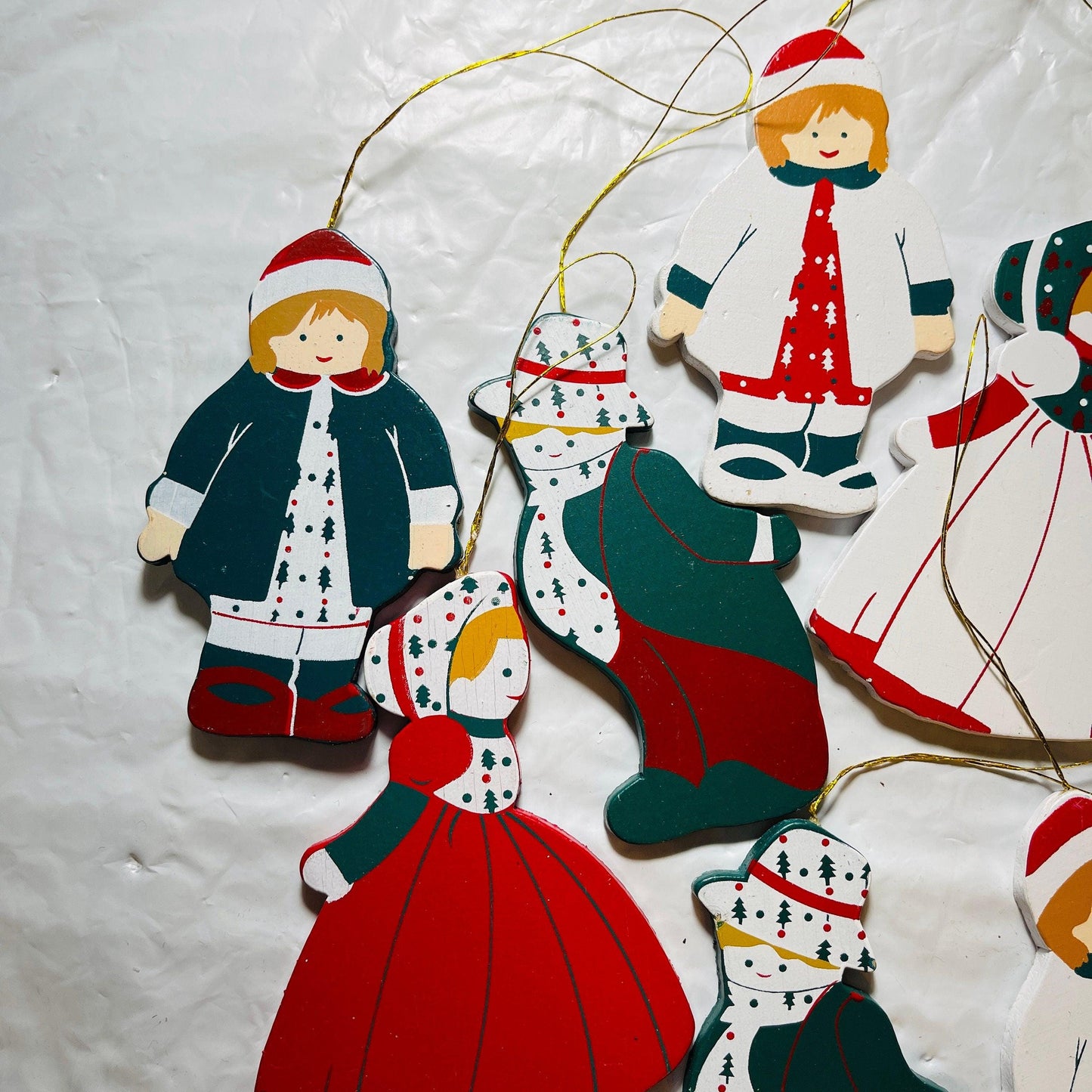 Wooden Girls and Boys, Set of 9, Christmas Ornaments