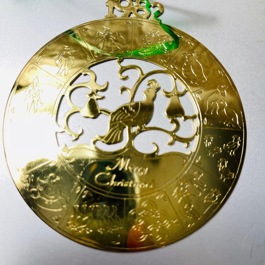 Twelve Days of Christmas, Dated 1982, Gold Tone Metal Ornament