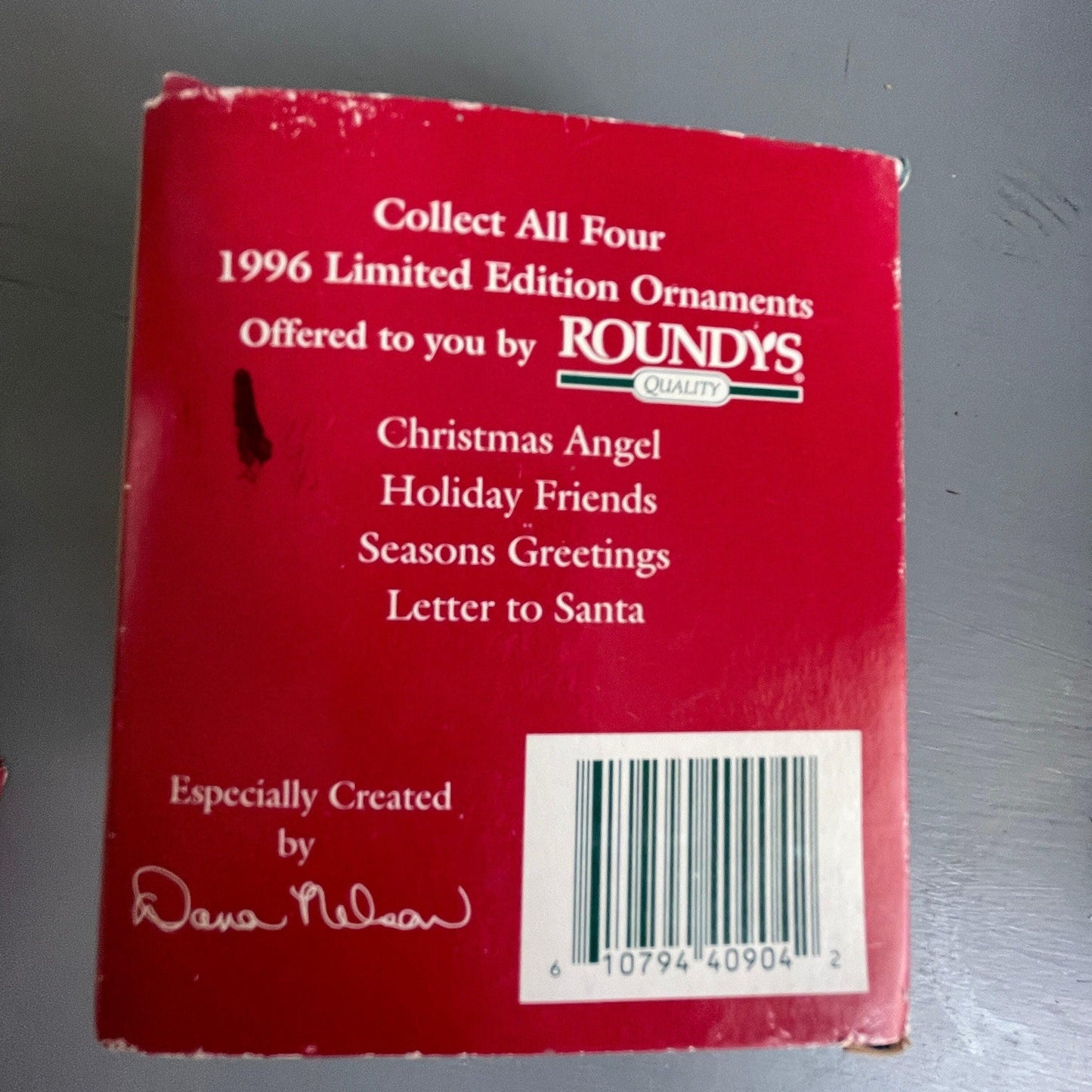 Roundy's Holiday Friends white mouse with red bird and tree first in a series limited edition dated 1996 Christmas ornament*