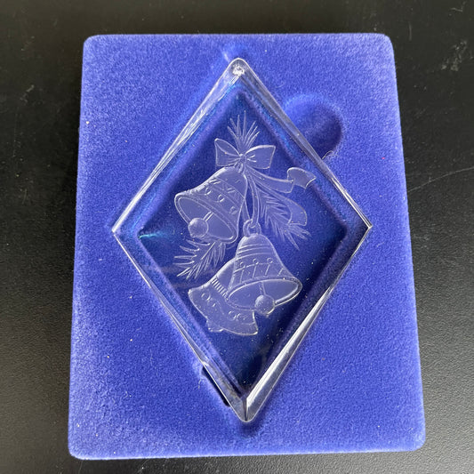 Crystal Etchings by Comar choice of Bells or Candles vintage 1977 acrylic ornaments