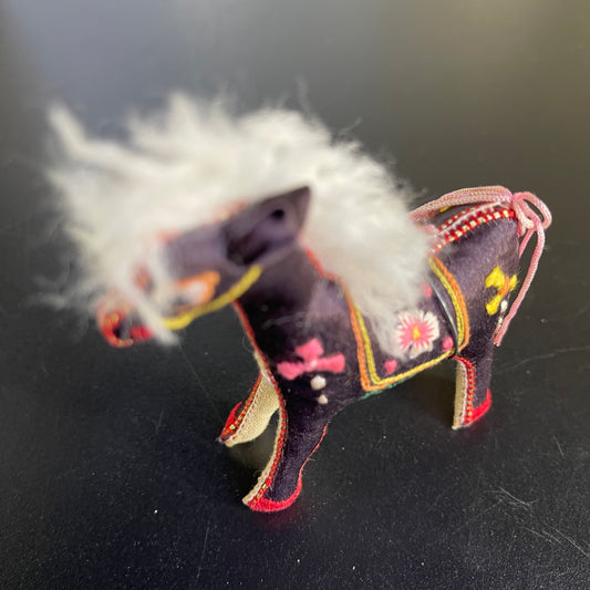 Handsome horse decorated for a parade vintage 1970s collectible Christmas ornament