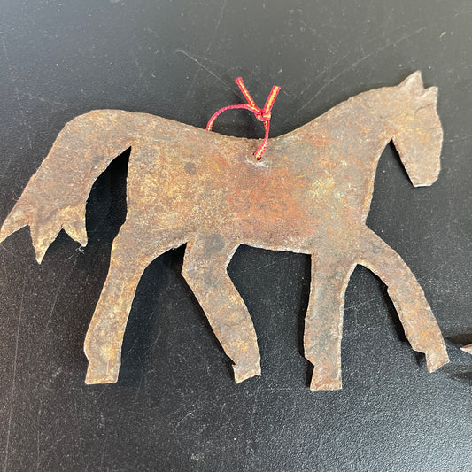 Rustic Horse and Rabbit metal cut-outs vintage Christmas ornaments