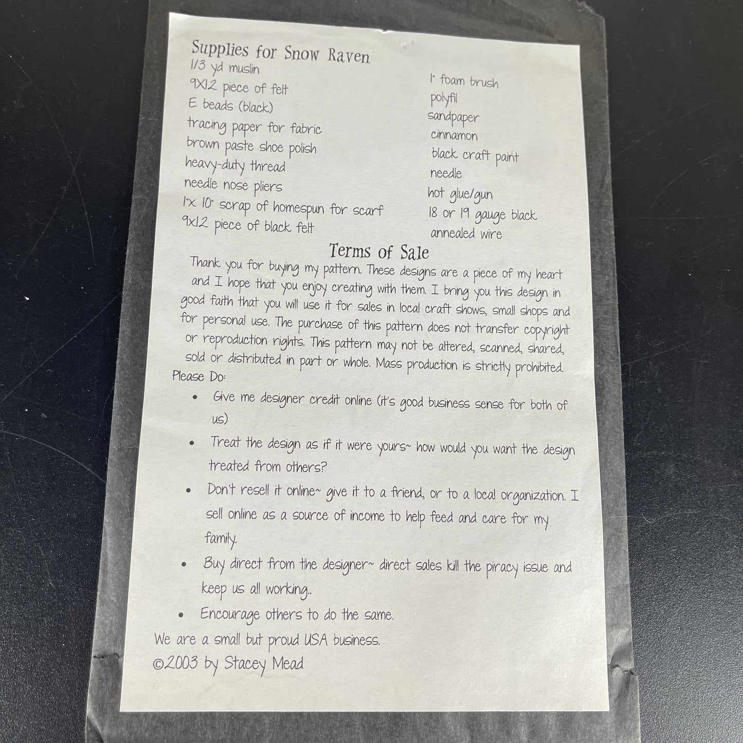 Ravens Haven Snow Raven craft patten