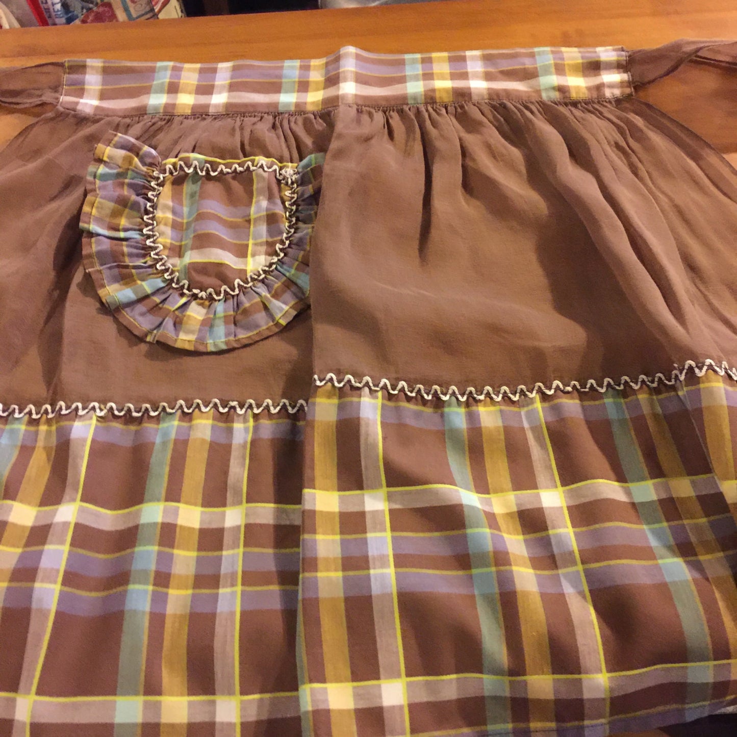 Apron, Brown Checkered Vintage Kitchen Aron