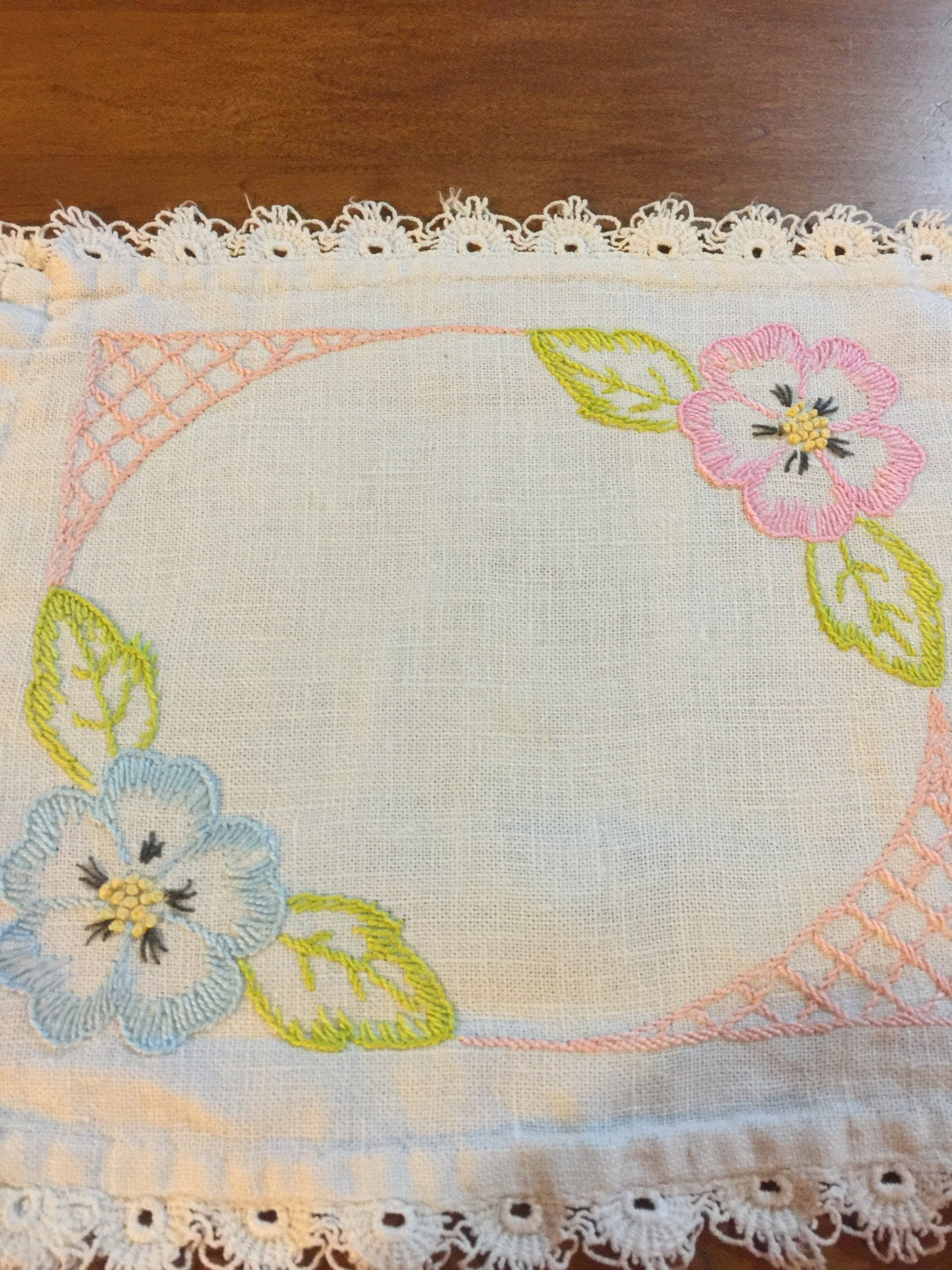 Set of 2 vintage hand embroidered pieces