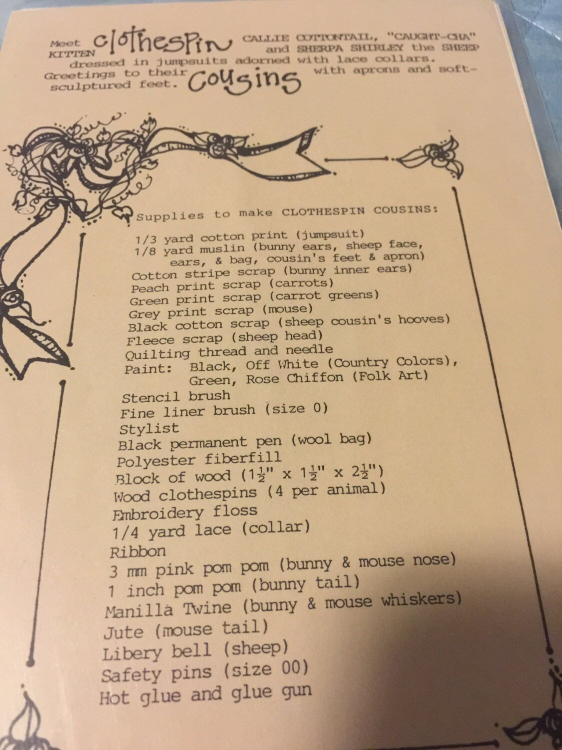 Clothespin Cousins 11" critters, bunny, kitten and sheep pattern