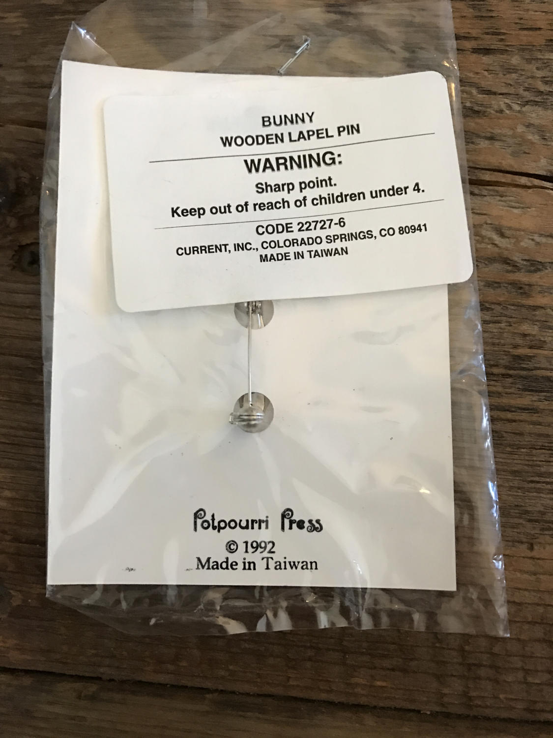 Bunny Wooden Pin from Current, Inc, Vintage Collectible