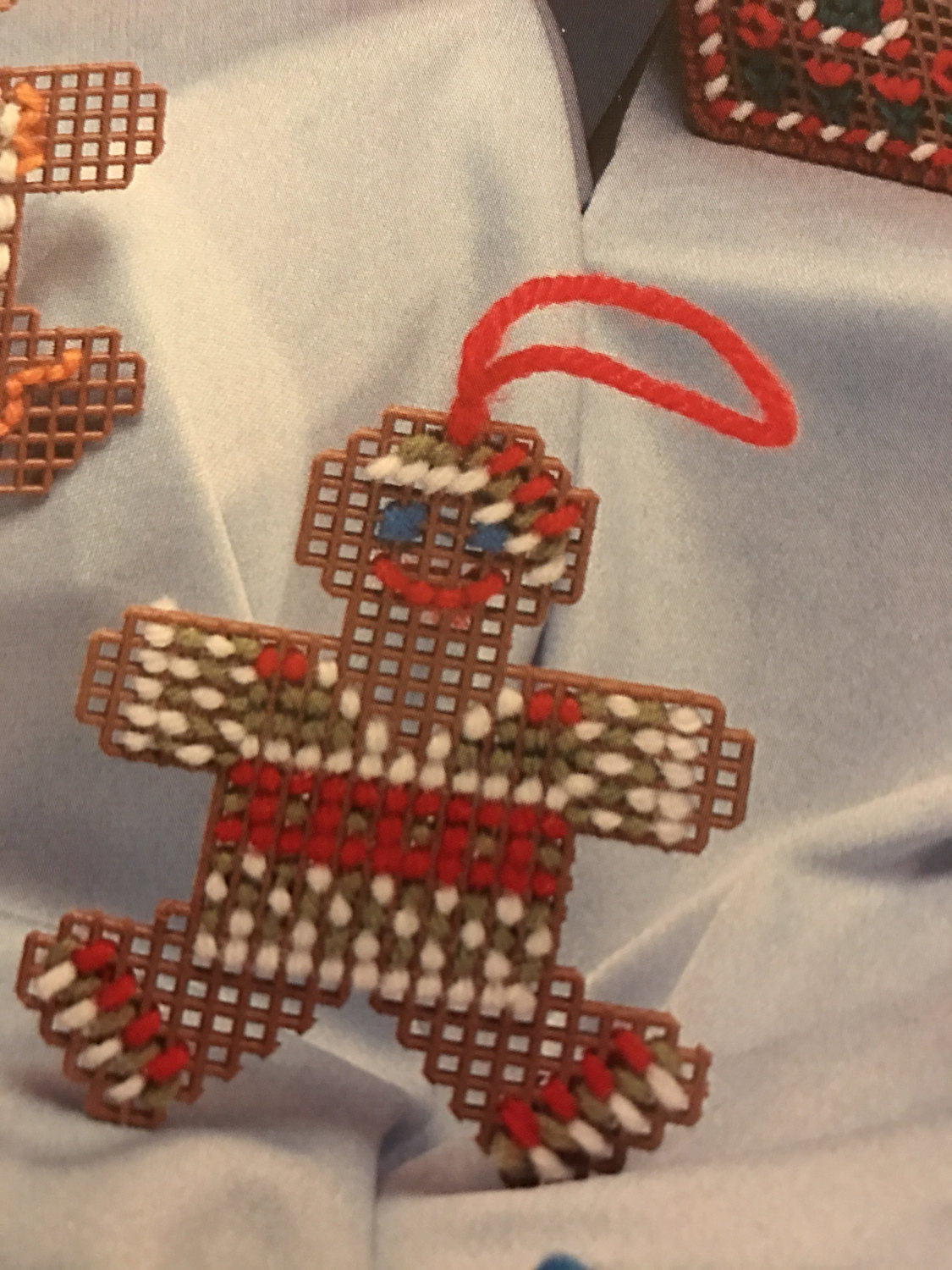 Gingerbread Ornaments and Candy Box for Brown Plastic Canvas Leaflet 22, vintage plastic canvas pattern book*