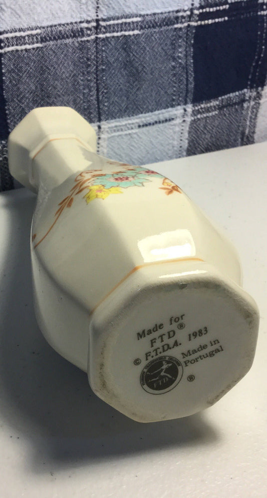 Floral Painted FTD Vase, Vintage Collectible 1983, Made in Portugal,