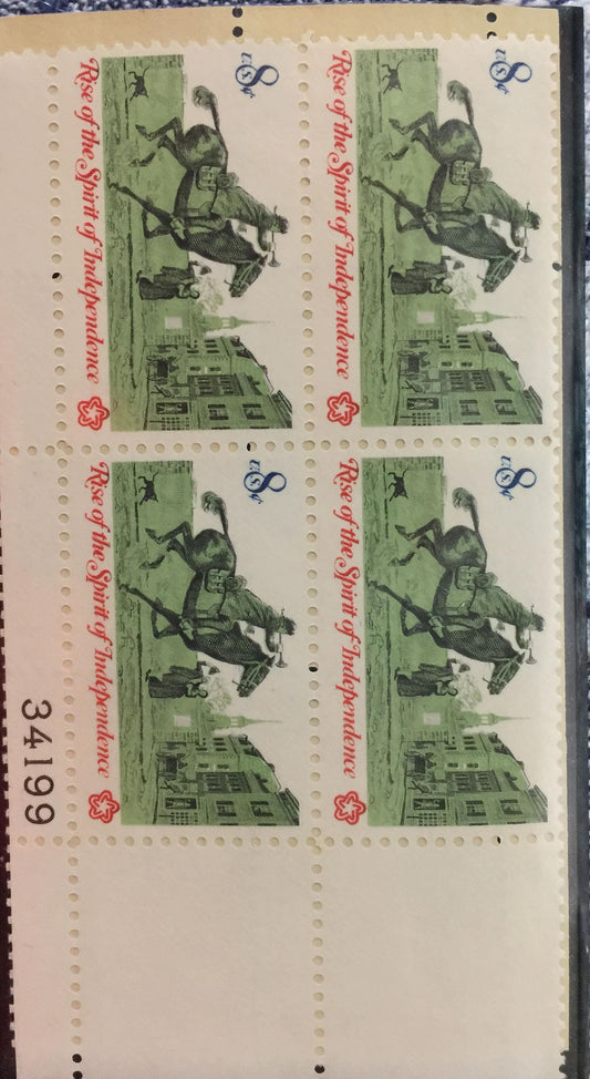 Mint US Block 8 Cent Stamps Rise Of The Spirit Of Independence, Paul Revere
