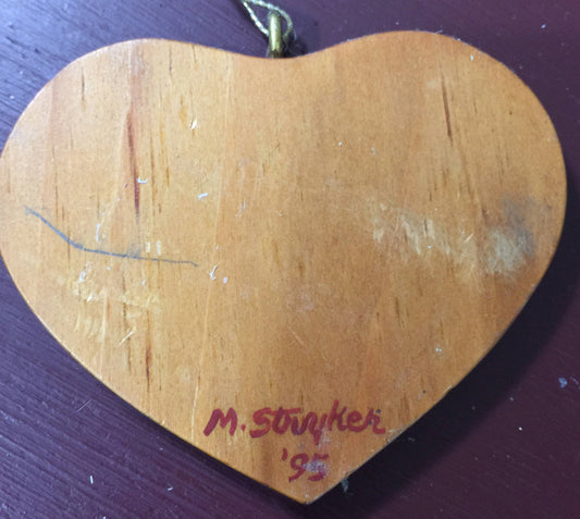 Carved wood ornament signed by M. Stryker, Vintage 1995