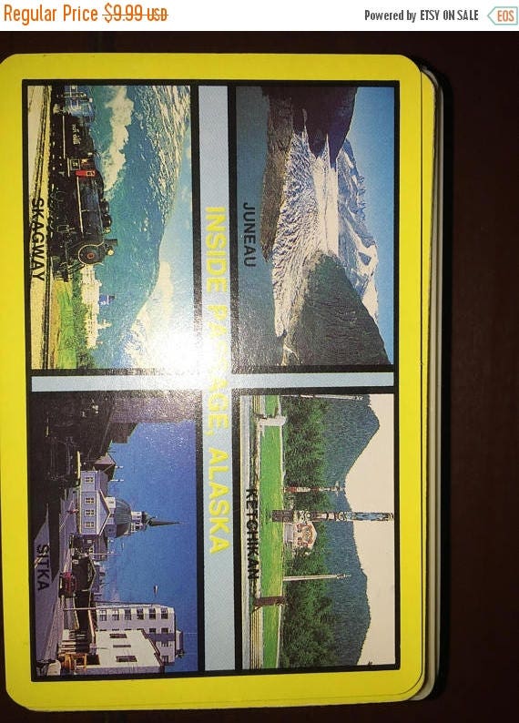 Vintage Collectible Inside Passage, Alaska playing cards depicting Juneau, Ketchikan, Skagway, Sitka