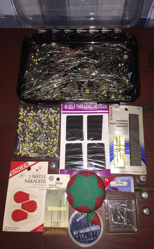 Sewing needles and pins in a great little sewing organizer box