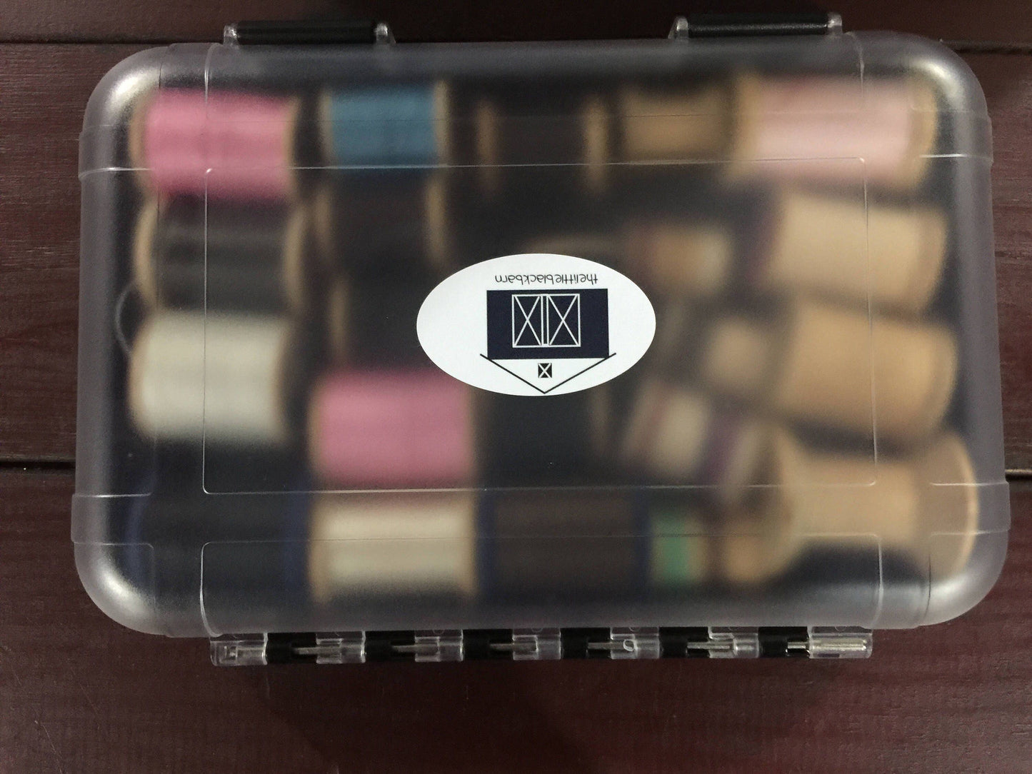 Wooden thread spools in a nice sewing project box, Vintage Collectible Sewing Notions