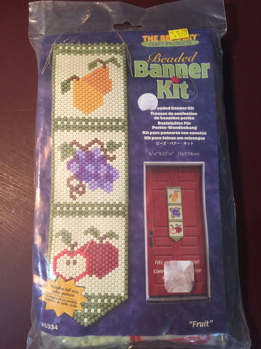 The Beadery Craft Products Beaded Banner Kit "Fruit" #5334 makes a 6 1/4" wide by 23 1/4 long banner #5334 Fits great on a door