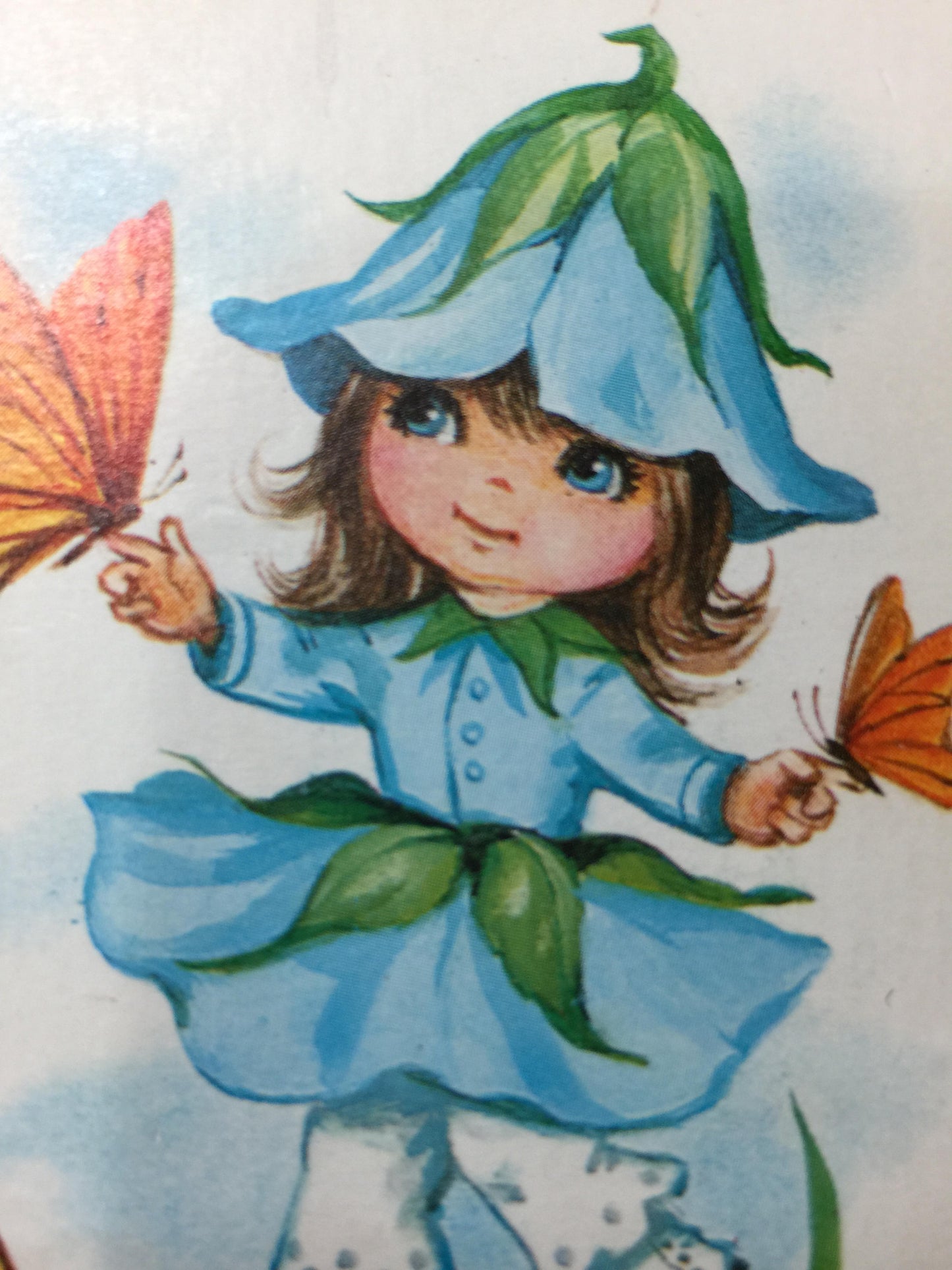 Girl with Butterflies standing on a mushroom, Vintage 1976 Collectible wall plaque made in the Philippines