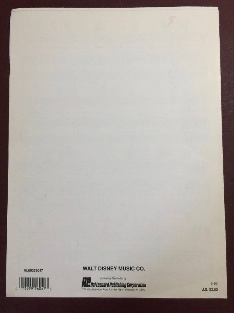 Beauty and the Beast, Vintage 1991, Sheet Music, Music by Alan Menkin Lyrics**